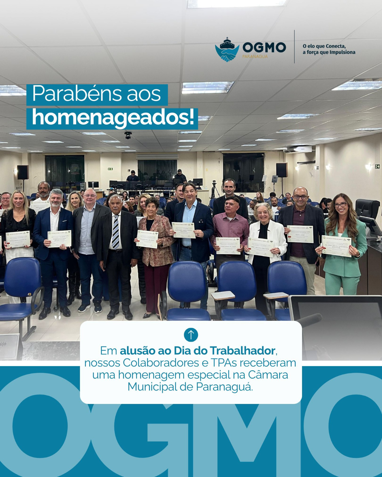 Colaboradores e TPAs do OGMO/Paranaguá recebem homenagem na Câmara Municipal